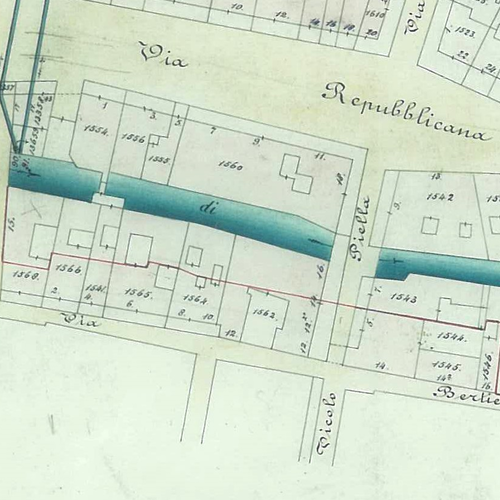 Fig. 2 Mappa di A. Saccenti, anno 1907. Archivio Canali di Bologna