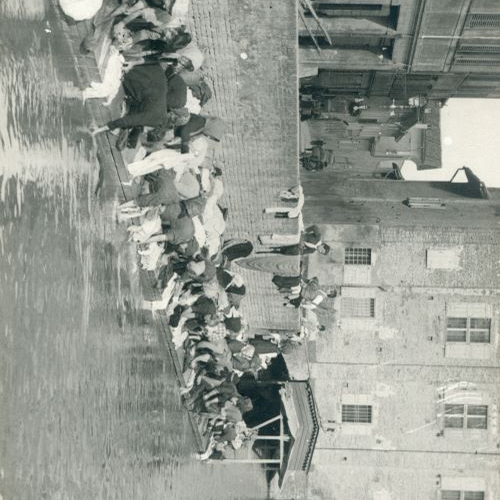 Fig. 4 Dettaglio dal Progetto per la costruzione del manufatto di convogliamento del Canale di Reno nel tratto da via Marconi a via San Felice, nella planimetria la linea rossa corrisponde al perimetro dell’alveo del Canale di Reno dopo la copertura,1955, Archivio Canali di Bologna
